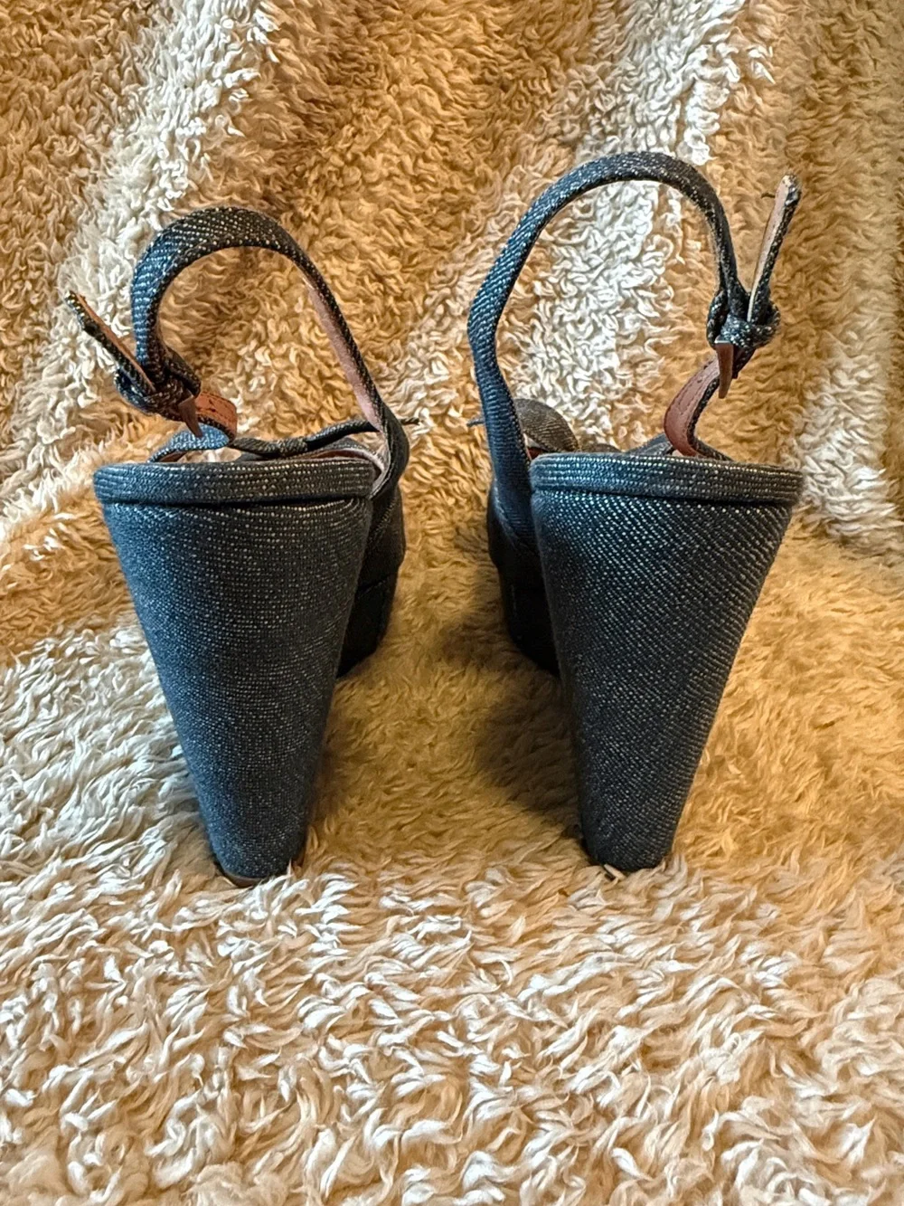 Alaia Blue Denim style  Open-Toe Slingback Heels with Bow Dtail
